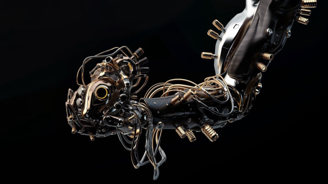 Mechanical arm biomechanical cyberpunk gold free wallpaper for desktop - medium preview image