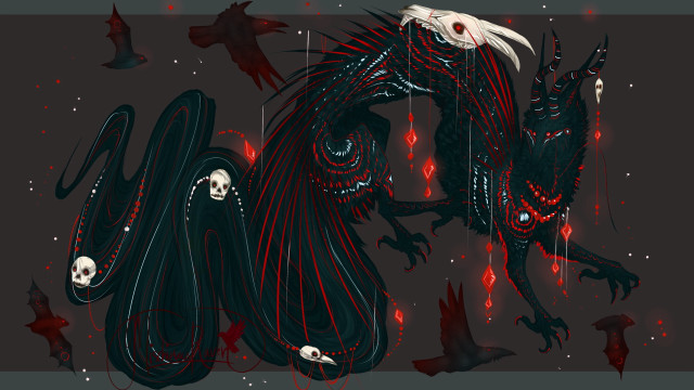 Dragon skull skeleton blood glowing free wallpaper for desktop - medium preview image