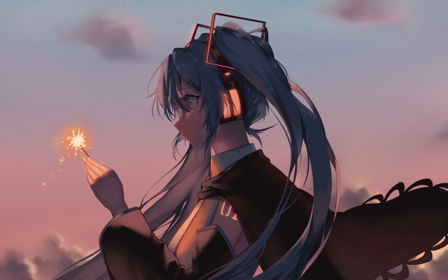 Woman sparkler blue hair clouds free wallpaper for desktop - medium preview image