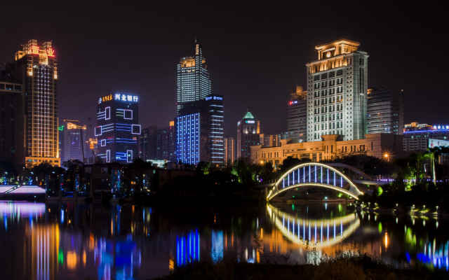 City skyline bridge river night #60 free wallpaper for desktop - medium preview image