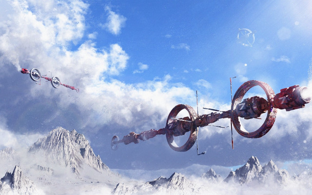 Flying group mountains clouds space free wallpaper for desktop - medium preview image