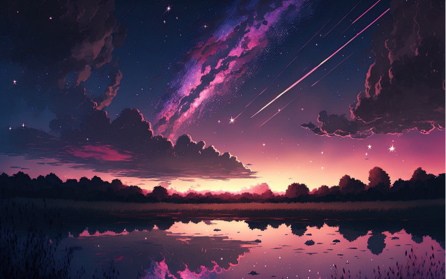 Night sky lake starry aurora free wallpaper for desktop - medium preview image
