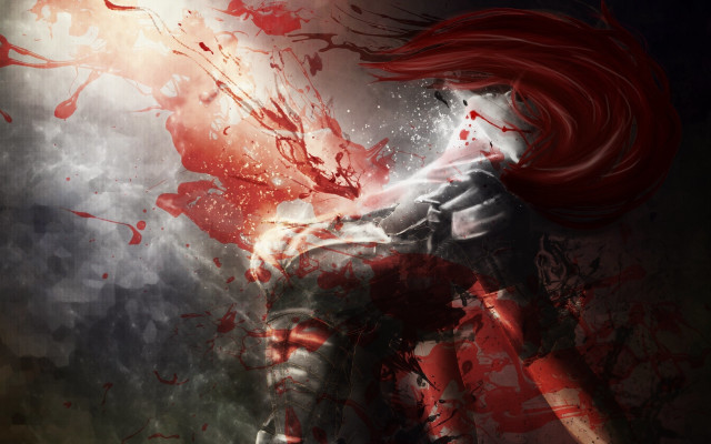 Red haired woman blood streaks free wallpaper for desktop - medium preview image