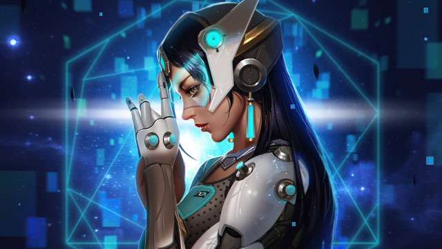 Futuristic woman robot hand cyberpunk free wallpaper for desktop - medium preview image