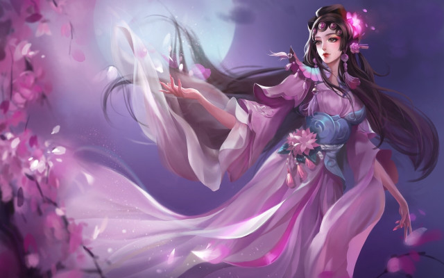 Pink dress woman flower moon free wallpaper for desktop - medium preview image