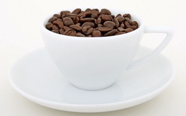 White cup coffee beans saucer free wallpaper for desktop - medium preview image