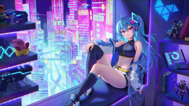 Futuristic city neon cyberpunk aya free wallpaper for desktop - medium preview image