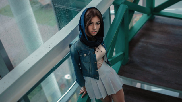 Elina karimova fashion balcony portrait free wallpaper for desktop - medium preview image