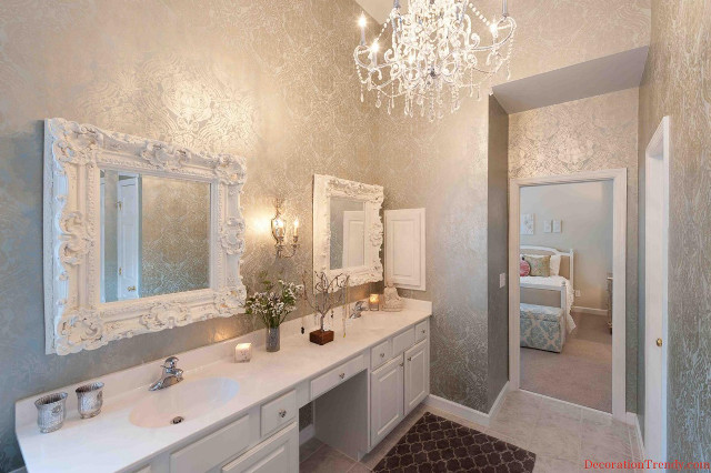 Bathroom chandelier double sink vanity free wallpaper for desktop - medium preview image