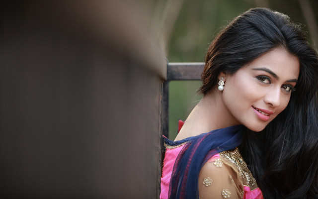 Woman pinkblue sari portrait jewelry free wallpaper for desktop - medium preview image