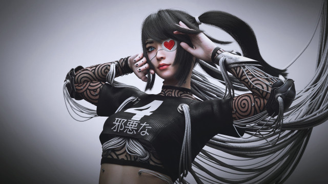 Woman heart tattoo cyberpunk cellphone free wallpaper for desktop - medium preview image