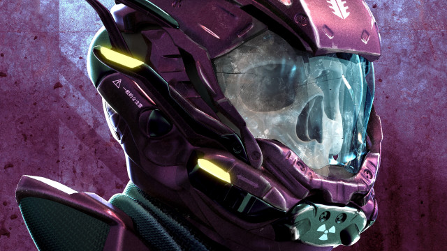 Helmeted skull man purple halo free wallpaper for desktop - medium preview image