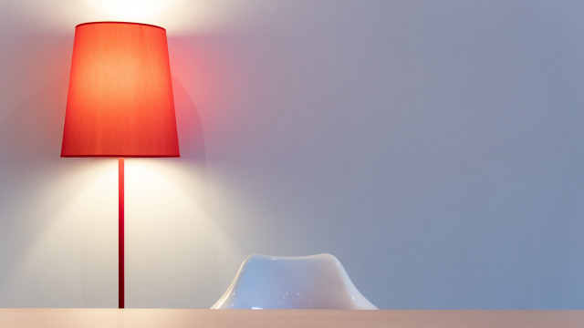Red lamp wooden table white free wallpaper for desktop - medium preview image