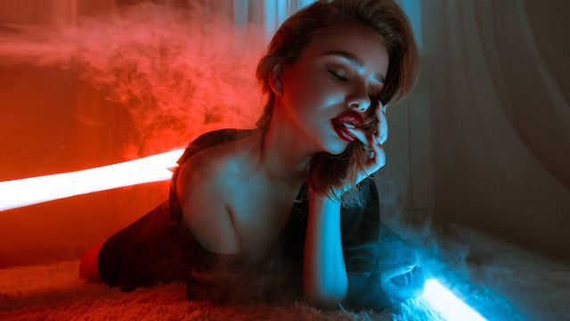 Woman cigar light red hologram free wallpaper for desktop - medium preview image