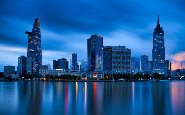 Cityscape night water blue sky free wallpaper for desktop - medium preview image