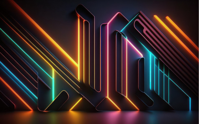 Neon text geometric abstract 3d free wallpaper for desktop - medium preview image