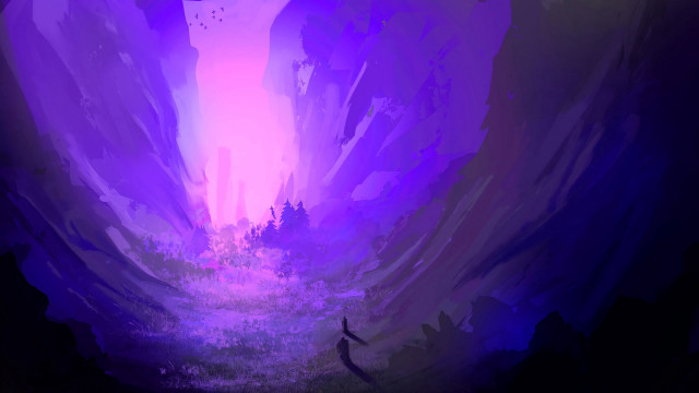 Purple landscape person bird night free wallpaper for desktop - medium preview image