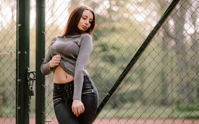 Serious woman fence arabesque hourglass free wallpaper for desktop - medium preview image