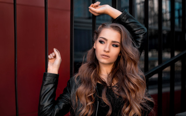 Elina karimova fence portrait blackjacket free wallpaper for desktop - medium preview image