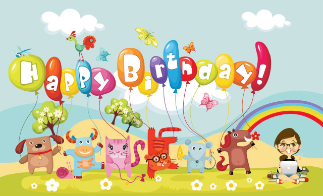 Cartoon birthday card animals balloons #2 free wallpaper for desktop - medium preview image