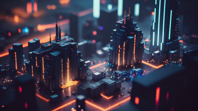 Futuristic cyberpunk city neon skyscrapers free wallpaper for desktop - medium preview image