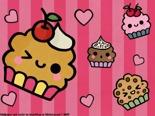Pink background cupcakes muffins hearts free wallpaper for desktop - medium preview image
