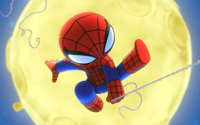 Spiderman fullmoon blue sky yellow free wallpaper for desktop - medium preview image