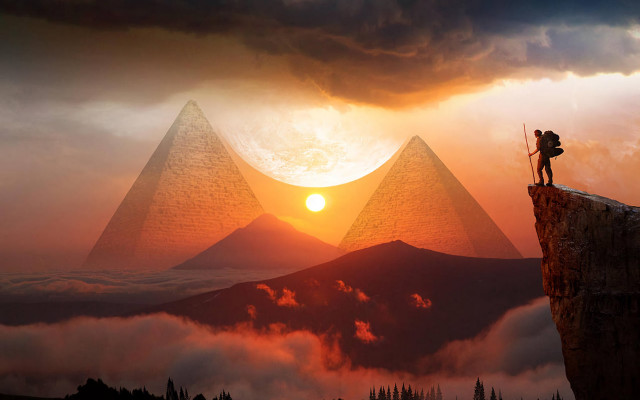 Cliff pyramid view sunset surreal free wallpaper for desktop - medium preview image