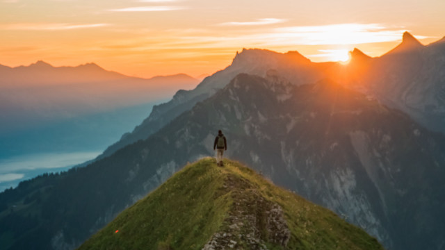 Sunset hill mountains lake ocean free wallpaper for desktop - medium preview image