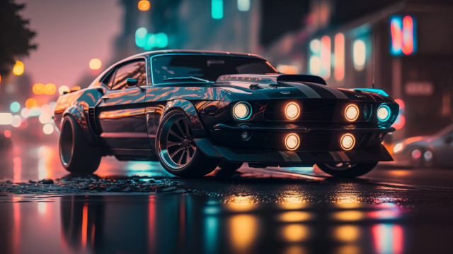 City street night car bokeh free wallpaper for desktop - medium preview image