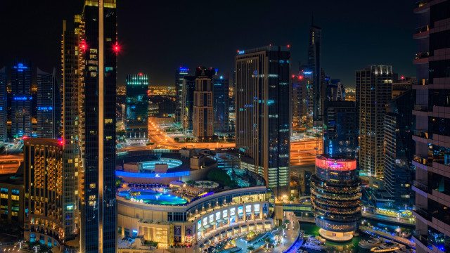 City night lights urban scene free wallpaper for desktop - medium preview image