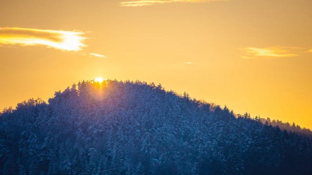 Mountain forest sunset lens flare free wallpaper for desktop - medium preview image