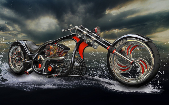 Motorcycle floating water cloudy day free wallpaper for desktop - medium preview image