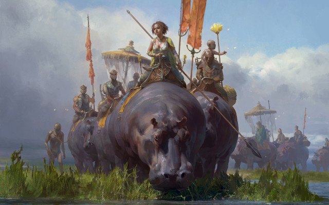 Elephants children field flags castle free wallpaper for desktop - medium preview image