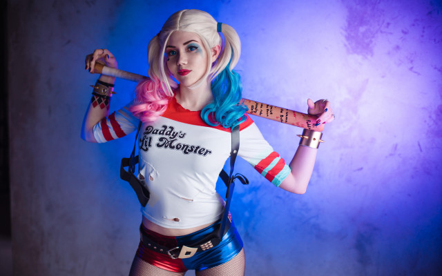 Woman baseballbat cosplay blonde bluehair #2 free wallpaper for desktop - medium preview image
