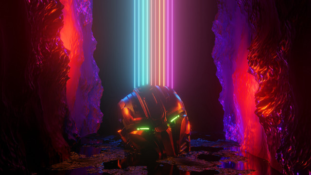 Futuristic neon rockformation glowing light free wallpaper for desktop - medium preview image