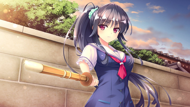 Girl blue dress baseball bat free wallpaper for desktop - medium preview image