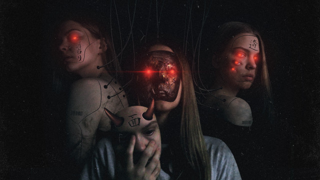 Demonic woman cyberpunk aurora embers free wallpaper for desktop - medium preview image