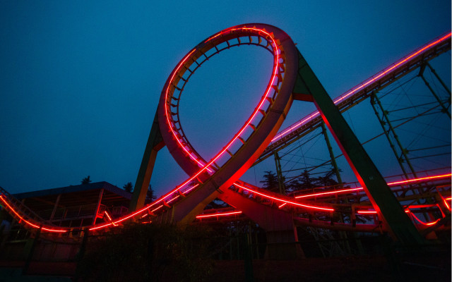 Rollercoaster night redlights bridge reflection free wallpaper for desktop - medium preview image