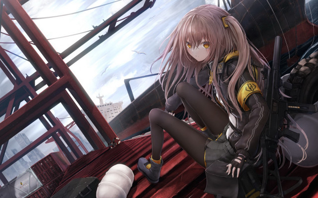 Anime girl long hair gun #2 free wallpaper for desktop - medium preview image