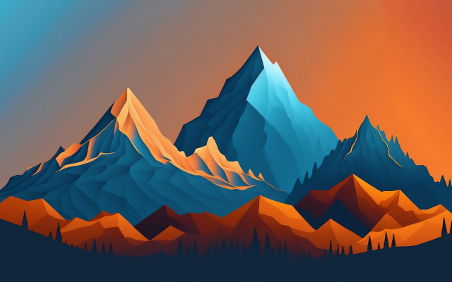 Mountain sunset clouds trees vector free wallpaper for desktop - medium preview image