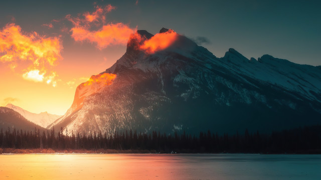Mountain sunset clouds lake autumn free wallpaper for desktop - medium preview image