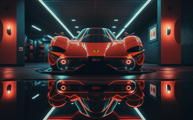 Futuristic red sports car raytracing free wallpaper for desktop - medium preview image