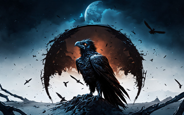 Bird rocks fullmoon gothic galaxy free wallpaper for desktop - medium preview image