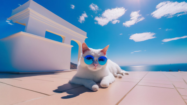 White cat blue sunglasses tiled free wallpaper for desktop - medium preview image