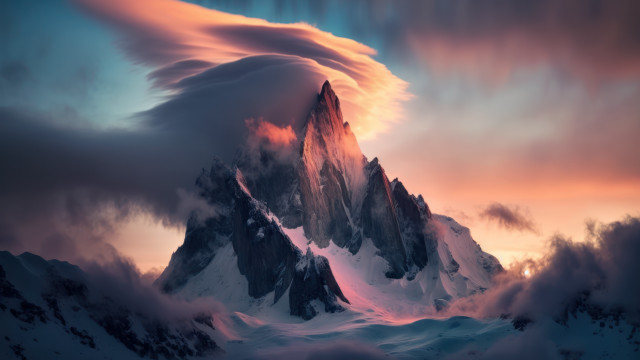 Snowy mountain cloudy sky dusk #2 free wallpaper for desktop - medium preview image
