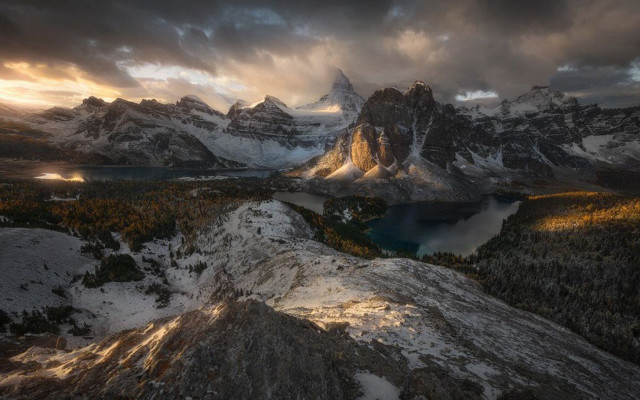 Mountain lake sunset clouds horizon free wallpaper for desktop - medium preview image