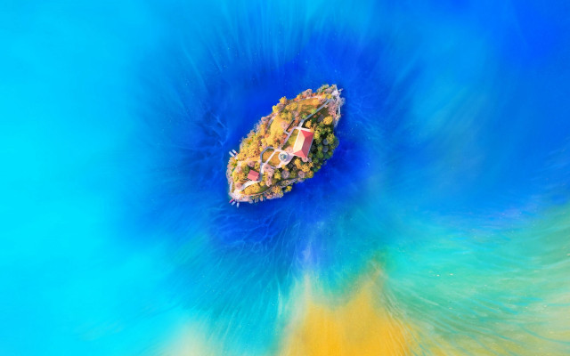 Colorful boat blue yellow swirl free wallpaper for desktop - medium preview image