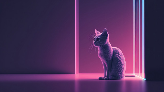 Cat doorway neon pink photorealism free wallpaper for desktop - medium preview image