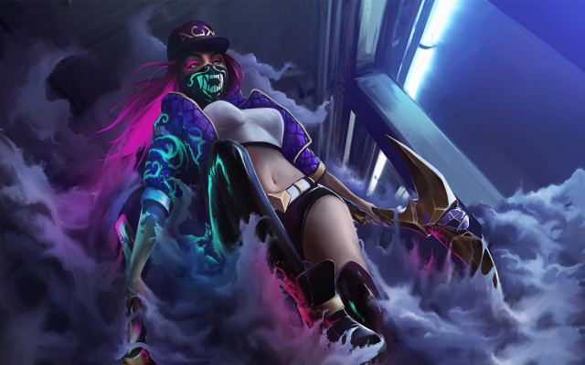 Clouds sword woman akali pinkhair free wallpaper for desktop - medium preview image